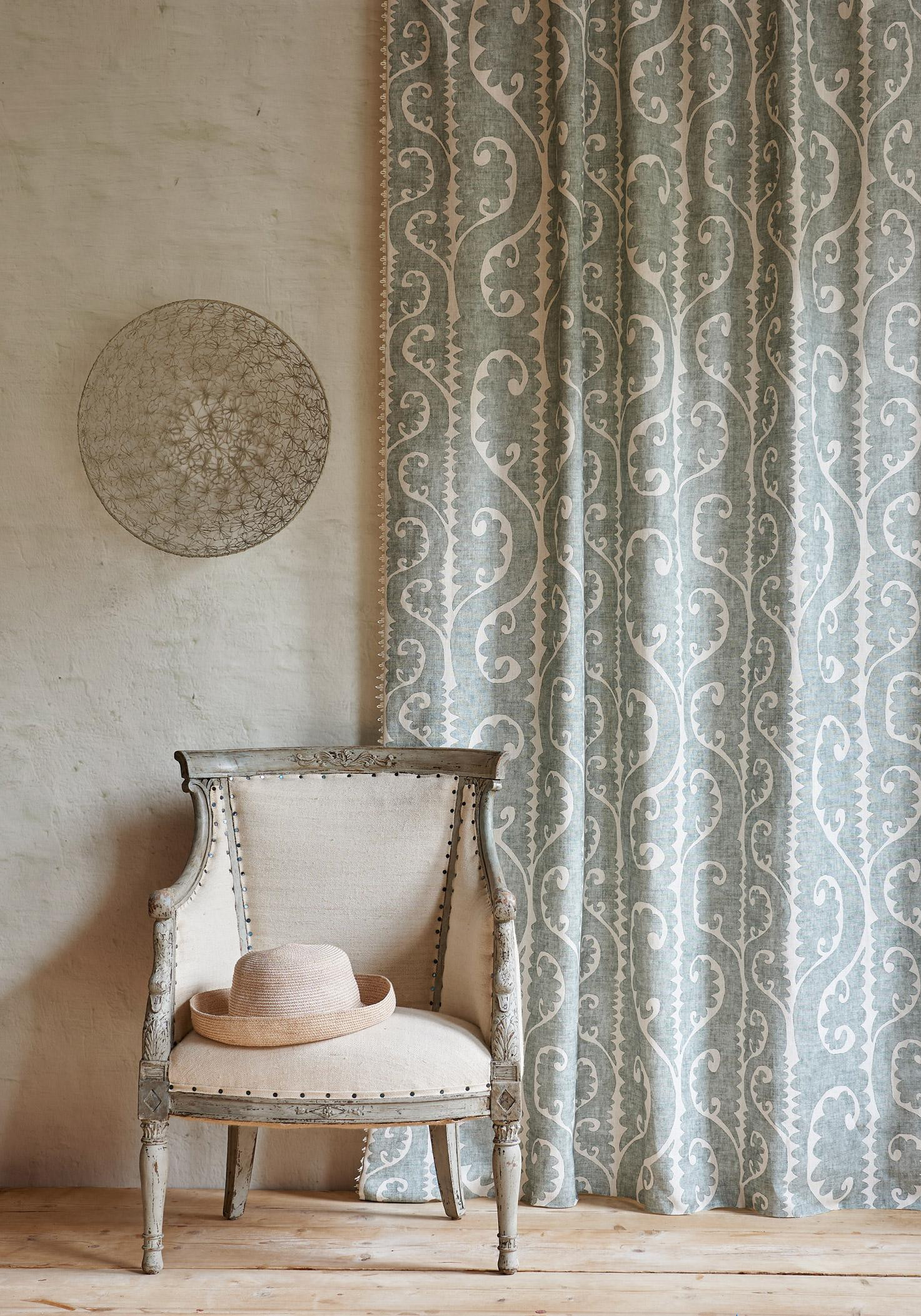 Totem design curtain in room, lewis and wood