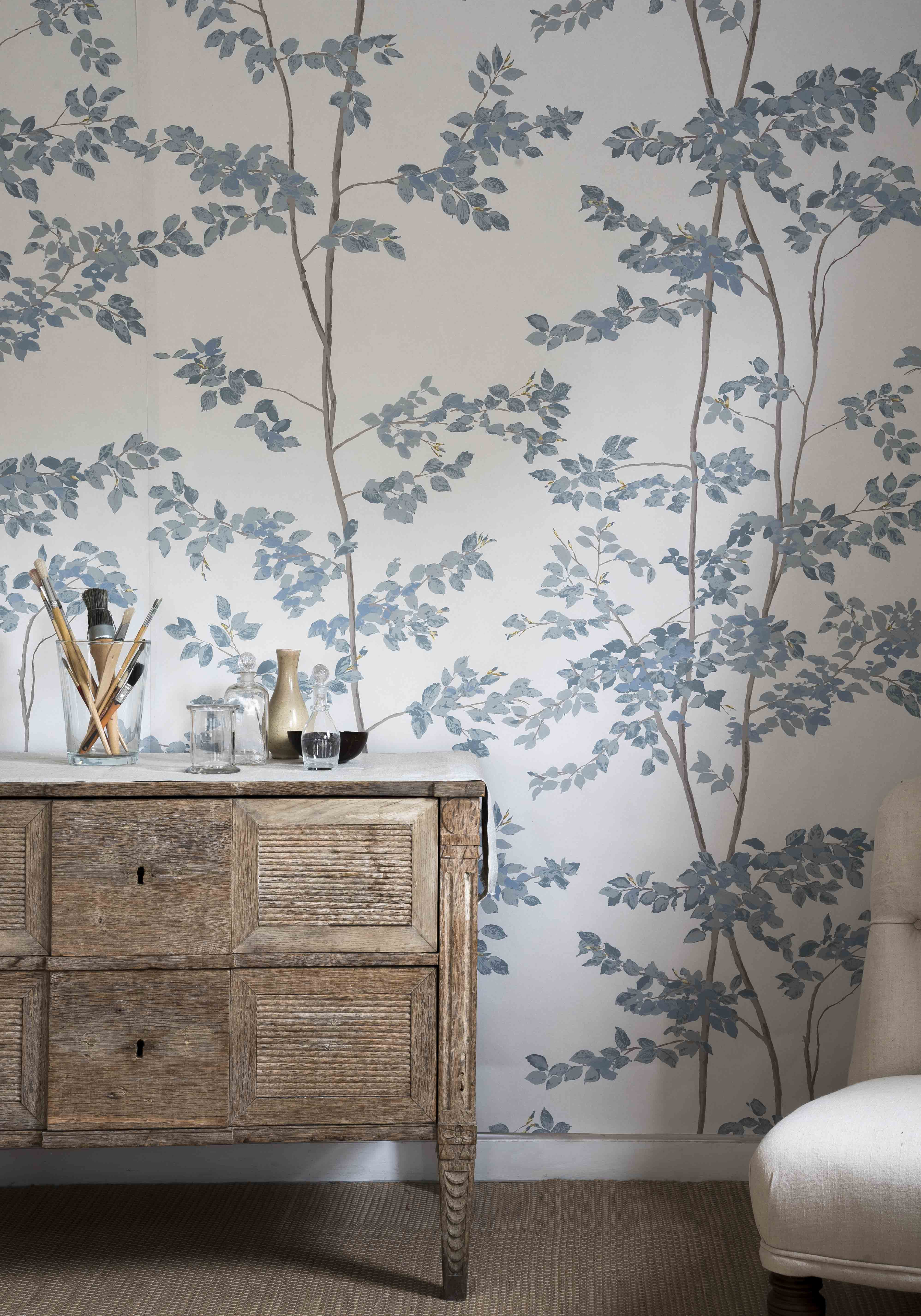 Beech wallpaper in living room lewis and wood