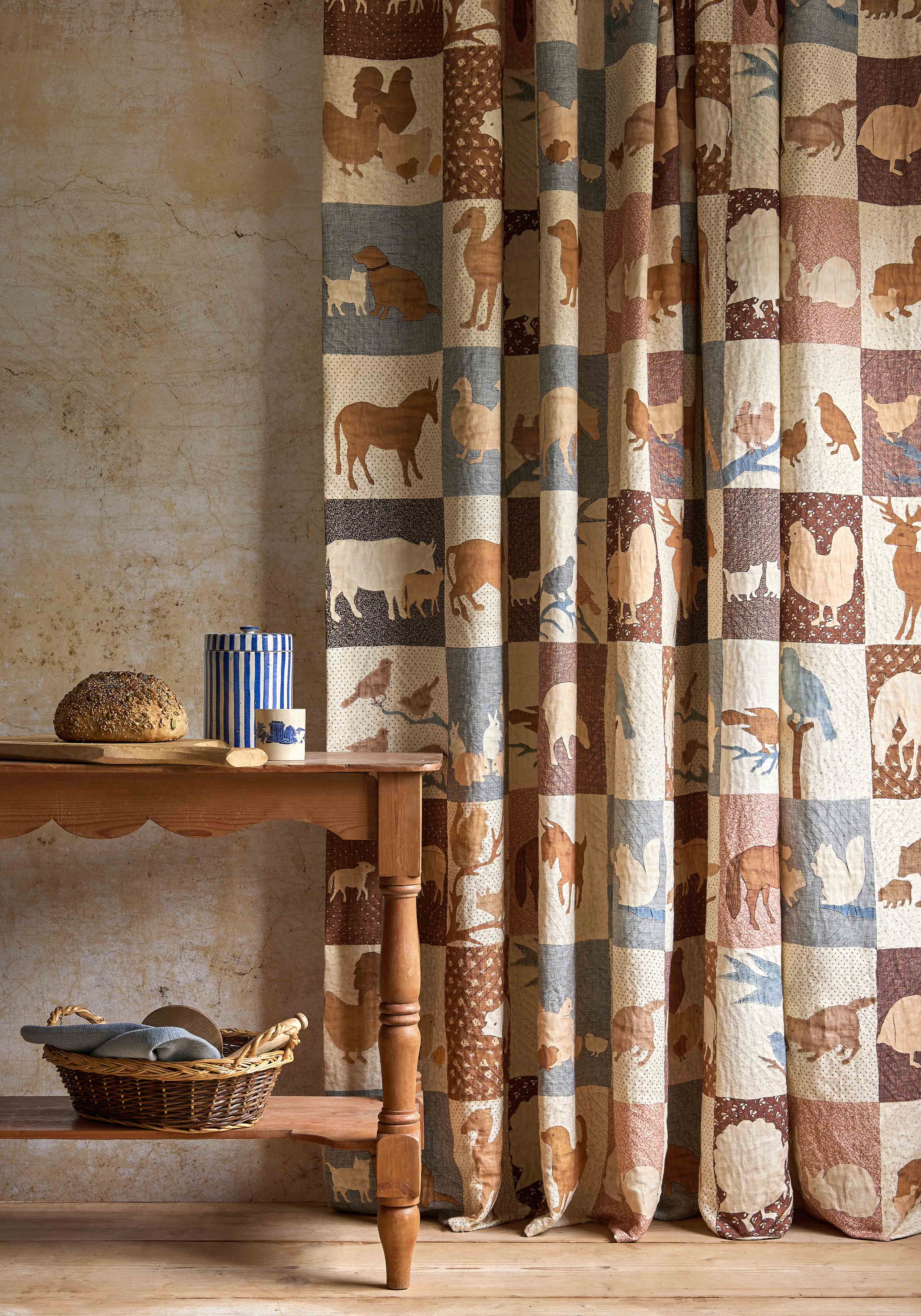 farm friends curtain in kitchen, lewis and wood