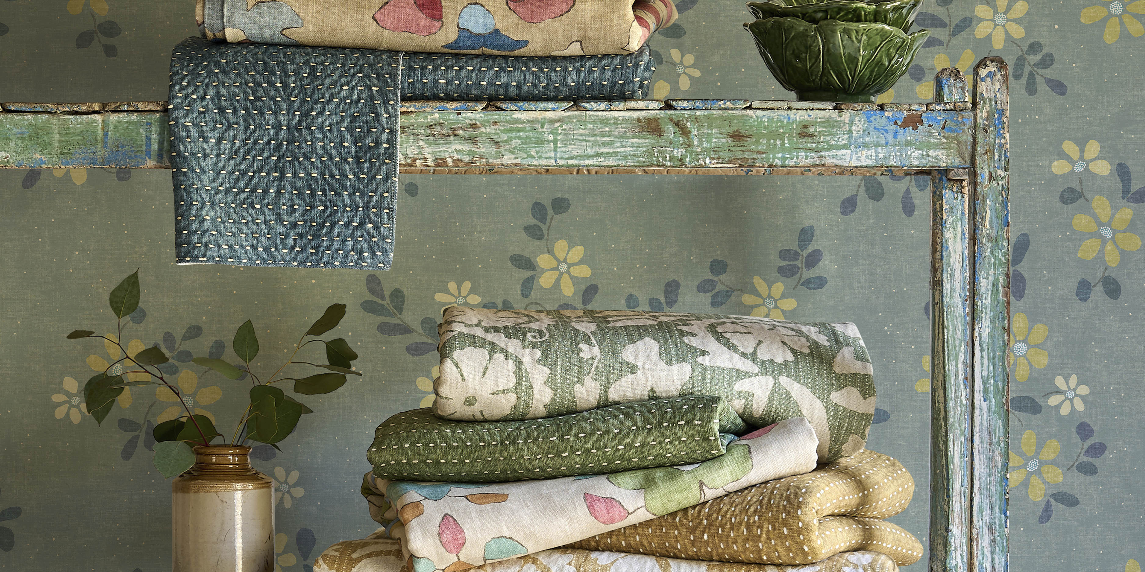 lewis and wood fabric on shelf