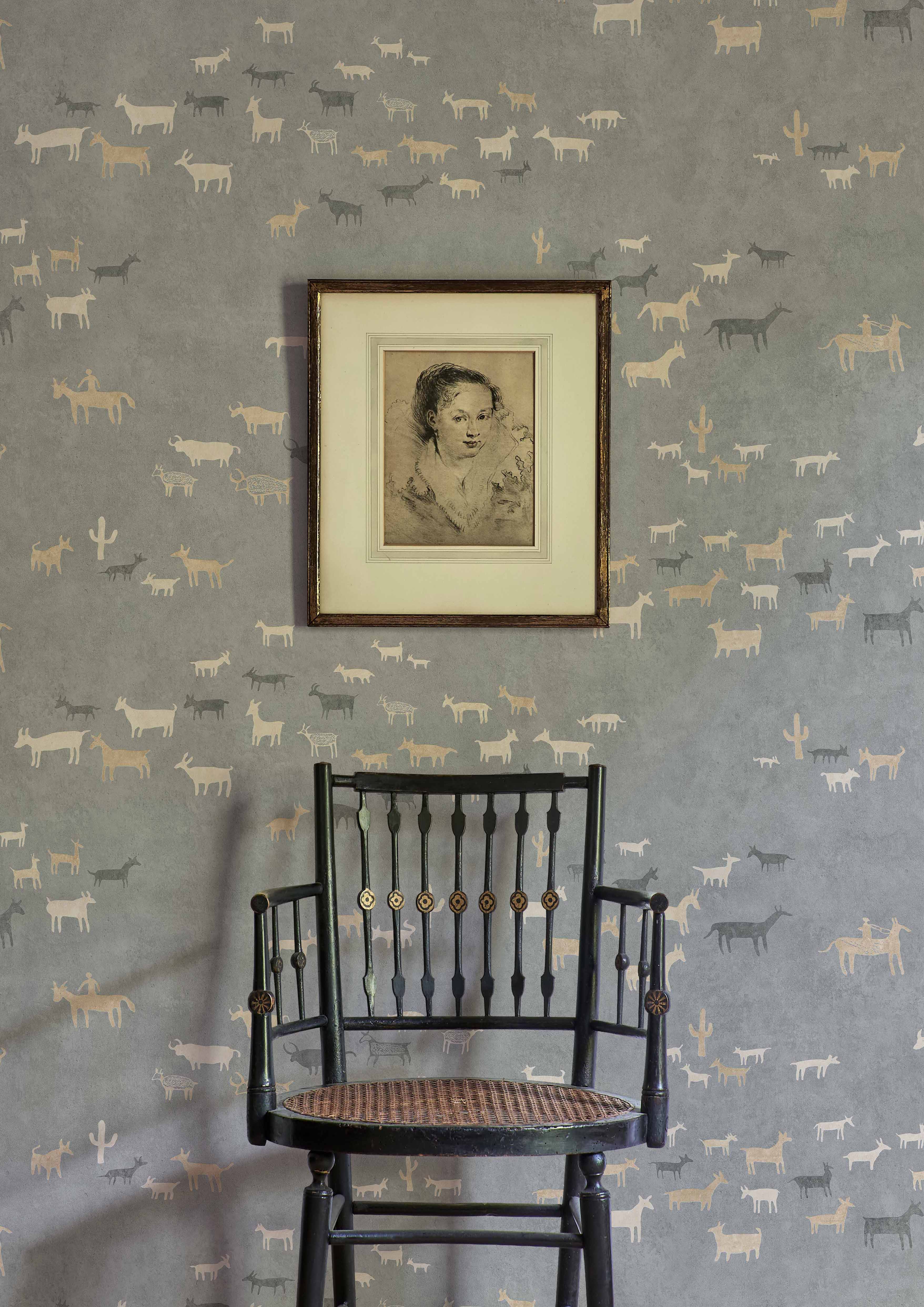blue animals stencilled wallpaper lewis and wood