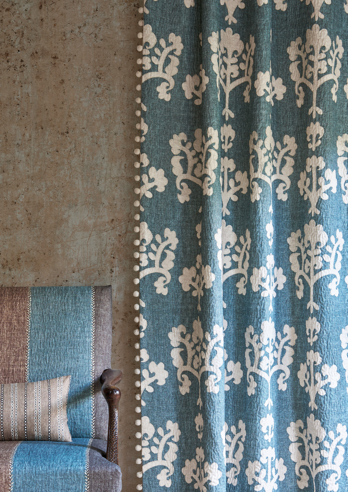 blue applique inspired curtain lewis and wood