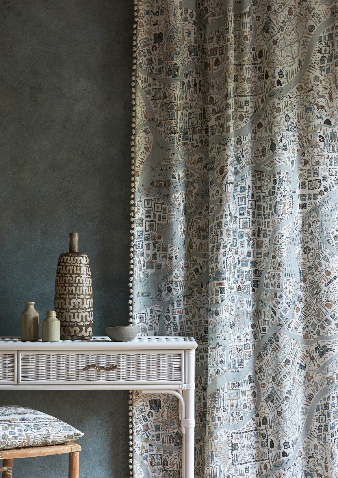 aqua map pattern curtain lewis and wood
