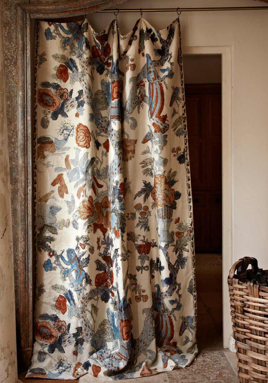 Wild Thing Copper Cobalt curtain in room lewis and wood