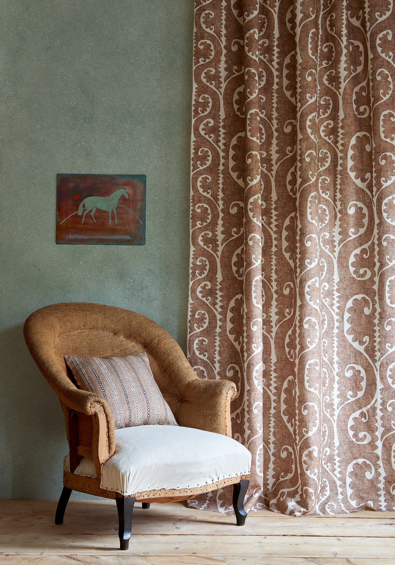 totem ginger curtain in living room, lewis and wood