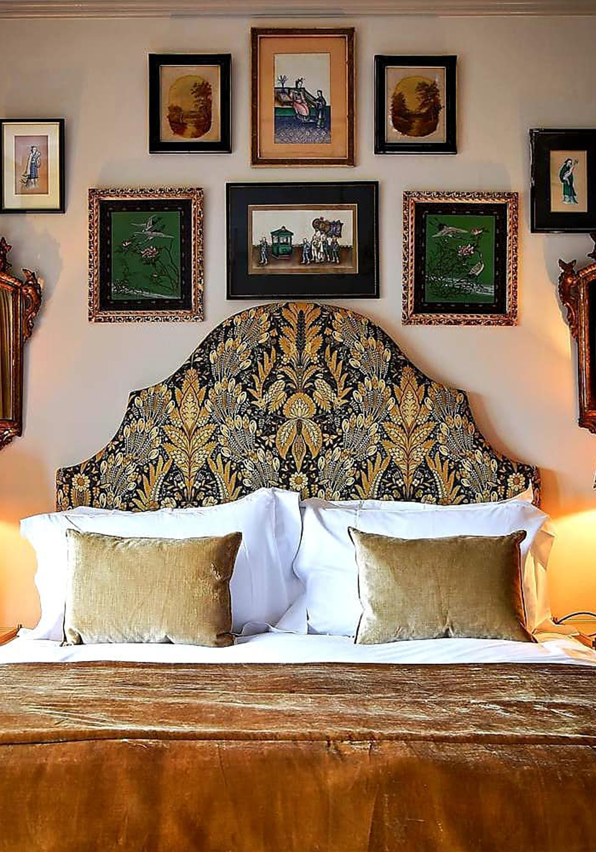 Hawksmoor Inca bedhead in bedroom, lewis and wood