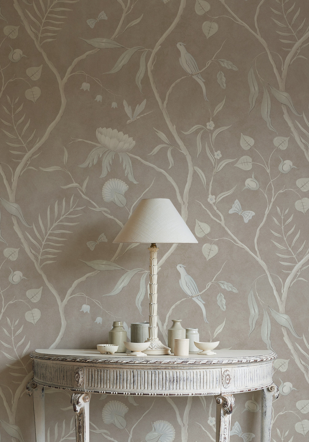 lewis and wood adam's eden pink wallpaper in living room